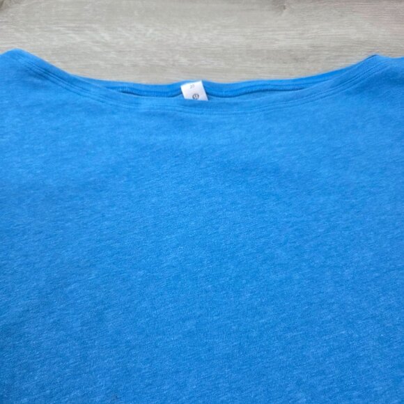 Lululemon Back In Action Pima Cotton Blue Boat Neck Top Womens Size 20 - Picture 7 of 16
